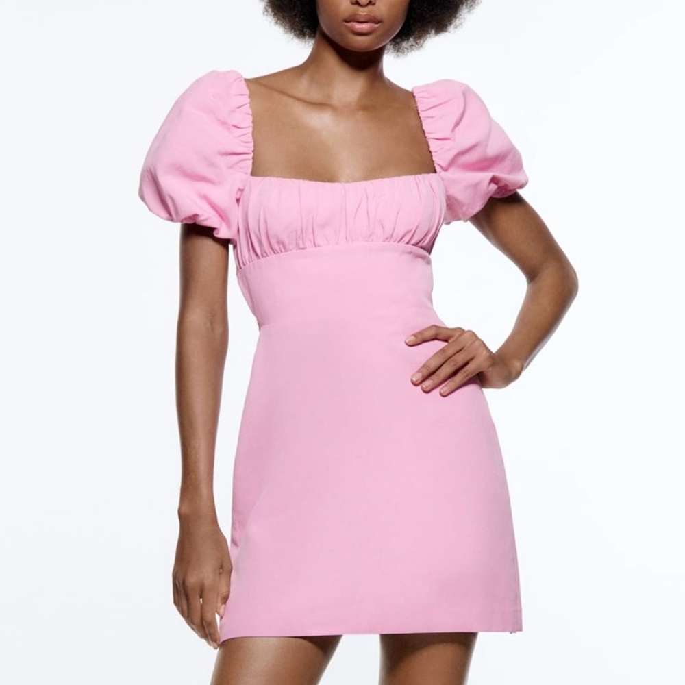 Zara pink linen-blend mini dress